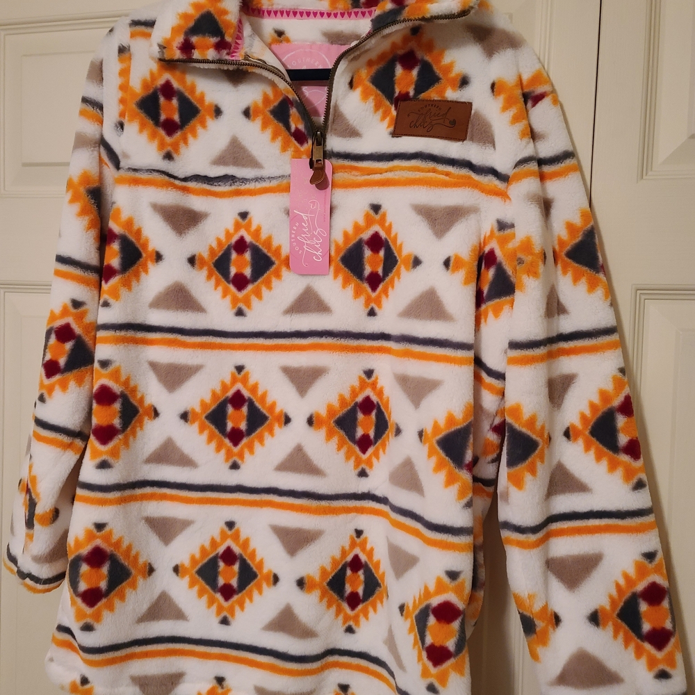 NWT Southern Fried Chics Aztec Quarter Zip Sherpa Pullover